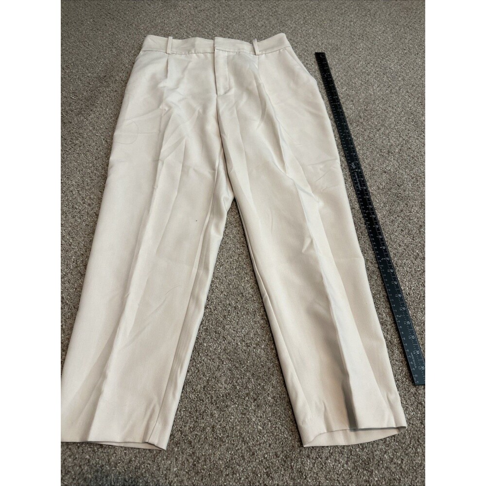 Zara Dress Pants Womens Size XL White Beige Straight Leg Side Zip Back Pockets